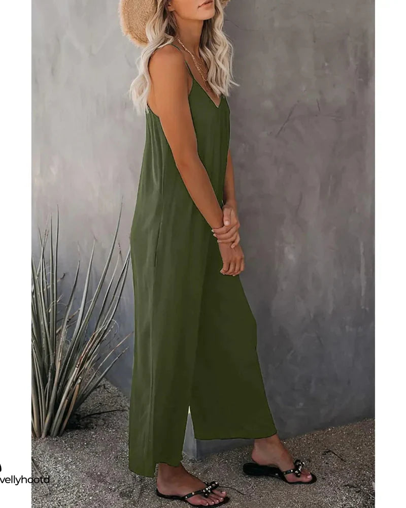 Plus Size Wide Leg Overall Jumpsuit with Pockets
