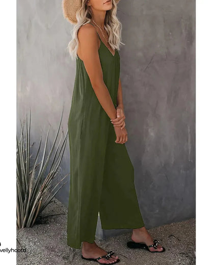 Plus Size Wide Leg Overall Jumpsuit with Pockets
