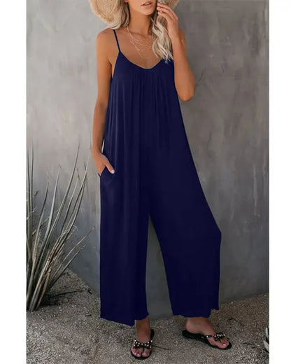 Plus Size Wide Leg Overall Jumpsuit with Pockets