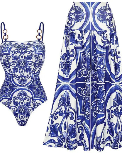 Women’s Print Swimsuit & Skirt Set
