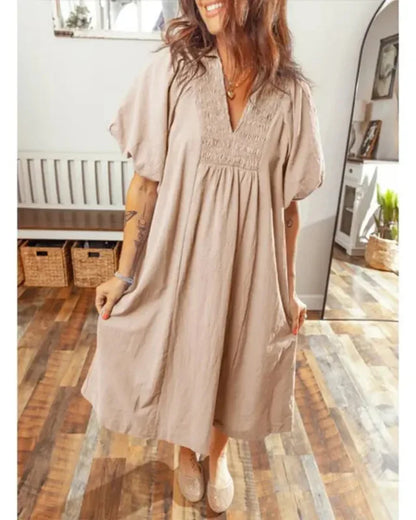 Women’s V-Neck Puff Sleeve Empire Waist A-Line Maxi Dress