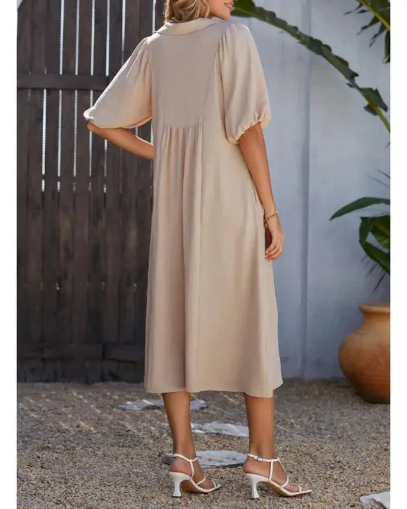 Women’s V-Neck Puff Sleeve Empire Waist A-Line Maxi Dress