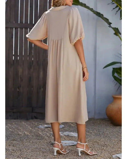 Women’s V-Neck Puff Sleeve Empire Waist A-Line Maxi Dress