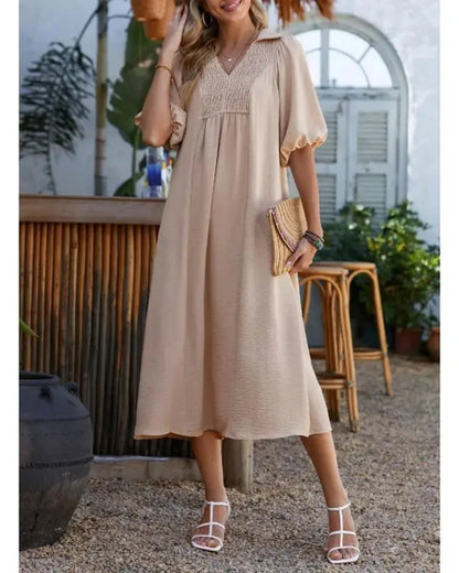 Women’s V-Neck Puff Sleeve Empire Waist A-Line Maxi Dress