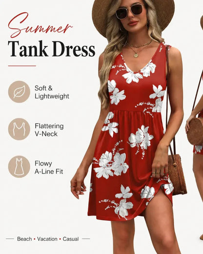 Summer V-Neck Tank Sundress with Pockets — Casual Beach Dress