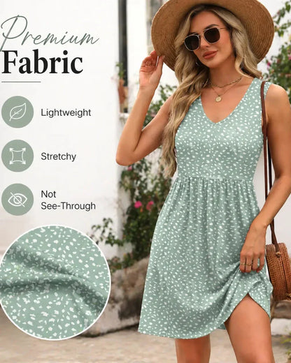 Summer V-Neck Tank Sundress with Pockets — Casual Beach Dress