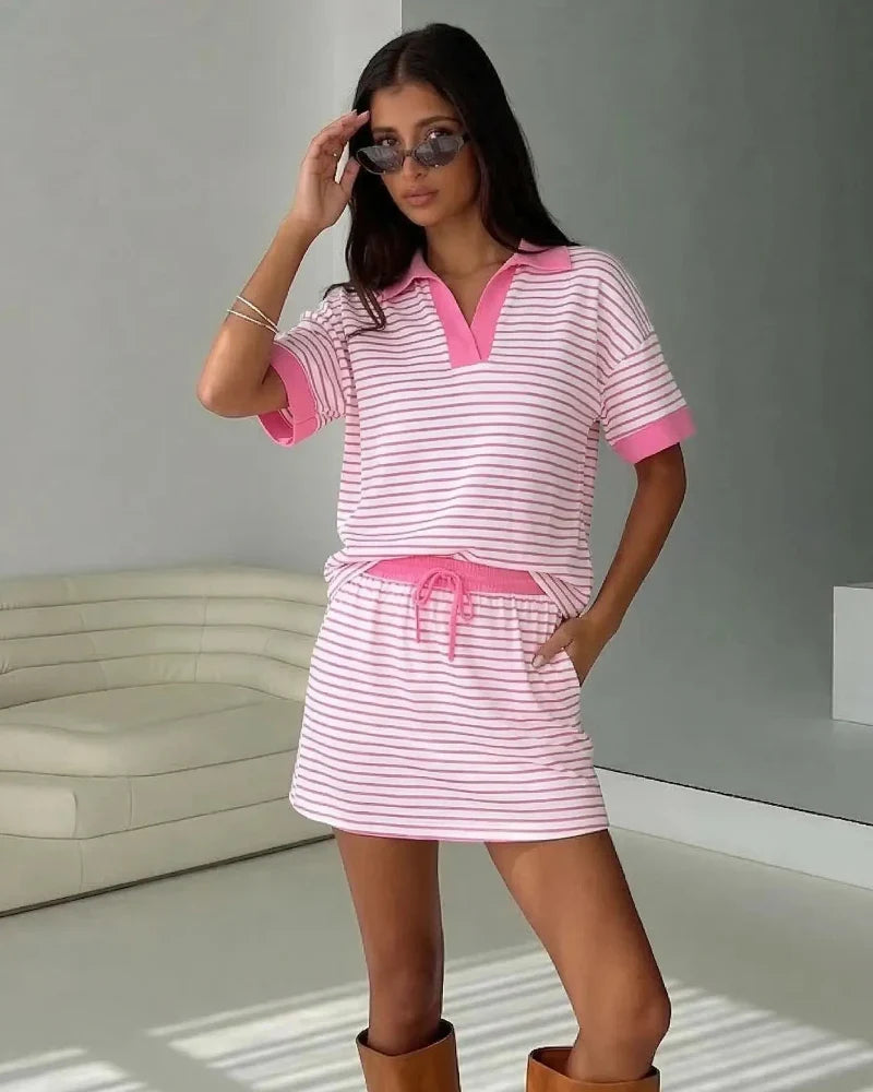 2-Piece V-Neck Polo Skort with Built-in Shorts