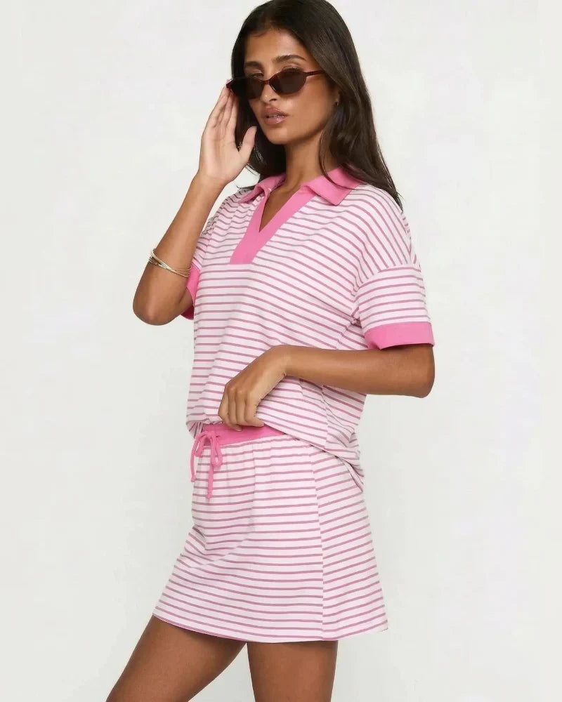 2-Piece V-Neck Polo Skort with Built-in Shorts