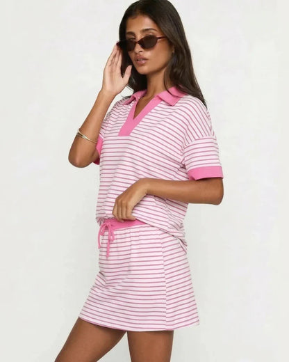 2-Piece V-Neck Polo Skort with Built-in Shorts