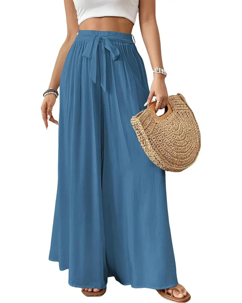 Wide Leg Flowy Palazzo Pants, High-Waist Summer Trousers