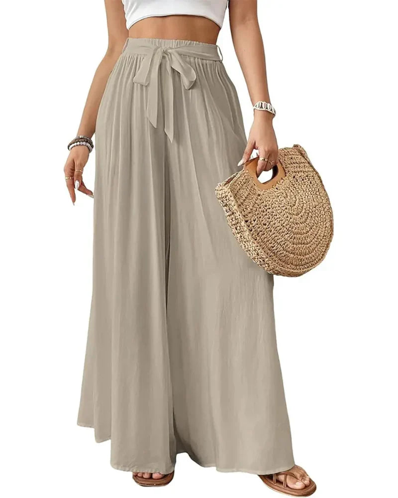Wide Leg Flowy Palazzo Pants, High-Waist Summer Trousers