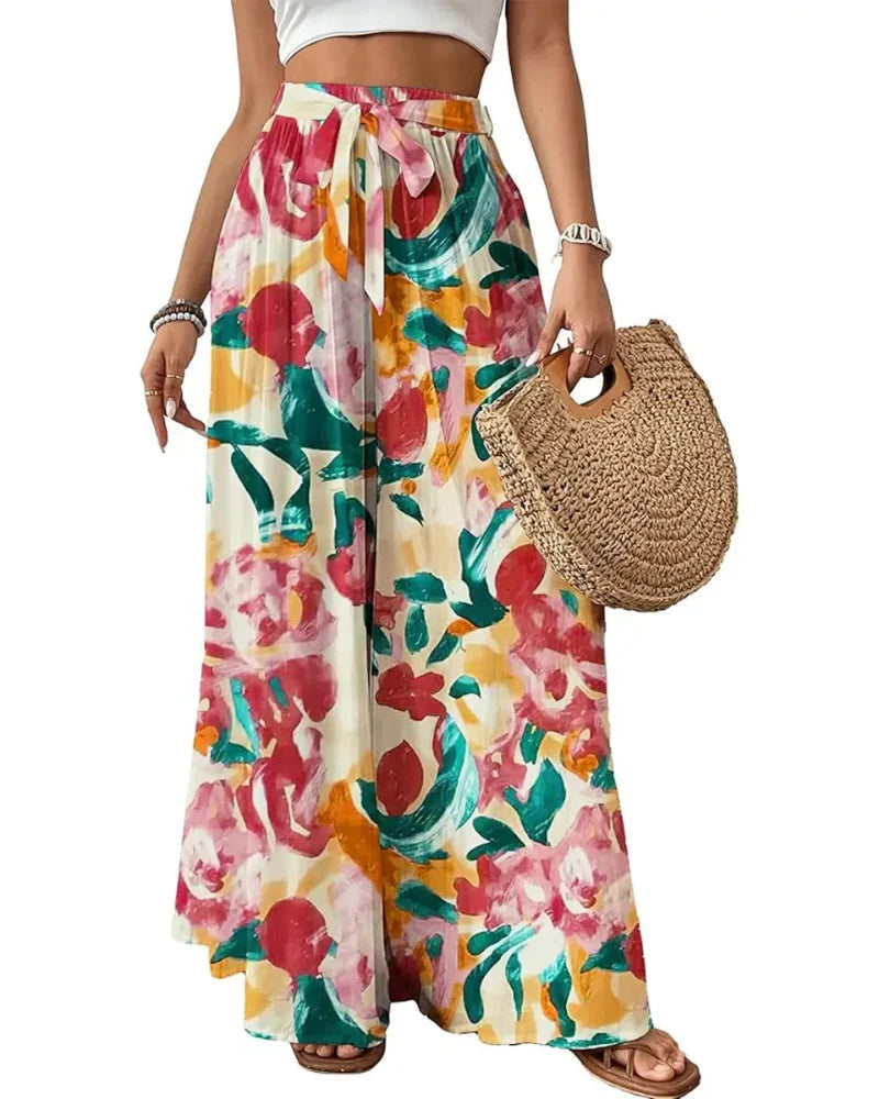 Wide Leg Flowy Palazzo Pants, High-Waist Summer Trousers