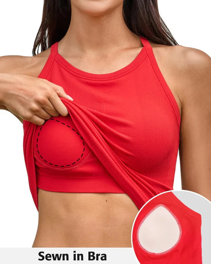 Women’s Ribbed Workout Tank with Built-in Bra