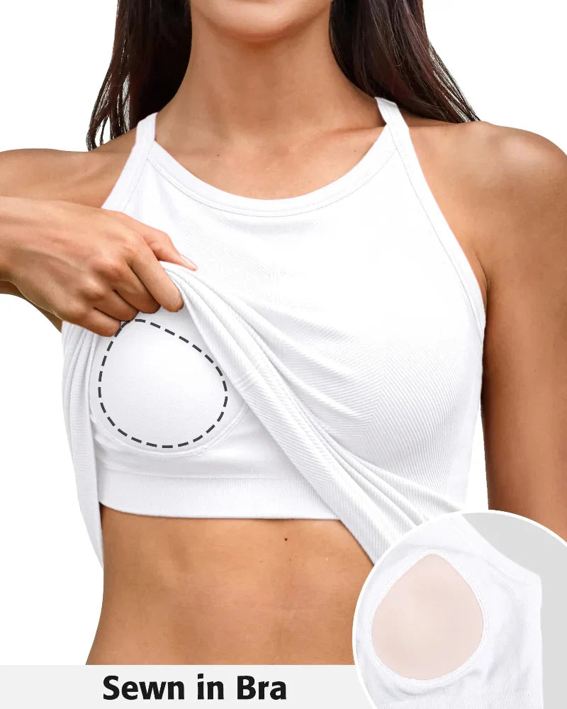 Women’s Ribbed Workout Tank with Built-in Bra
