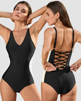 Deep-V Corset-Back Shaping Swimsuit