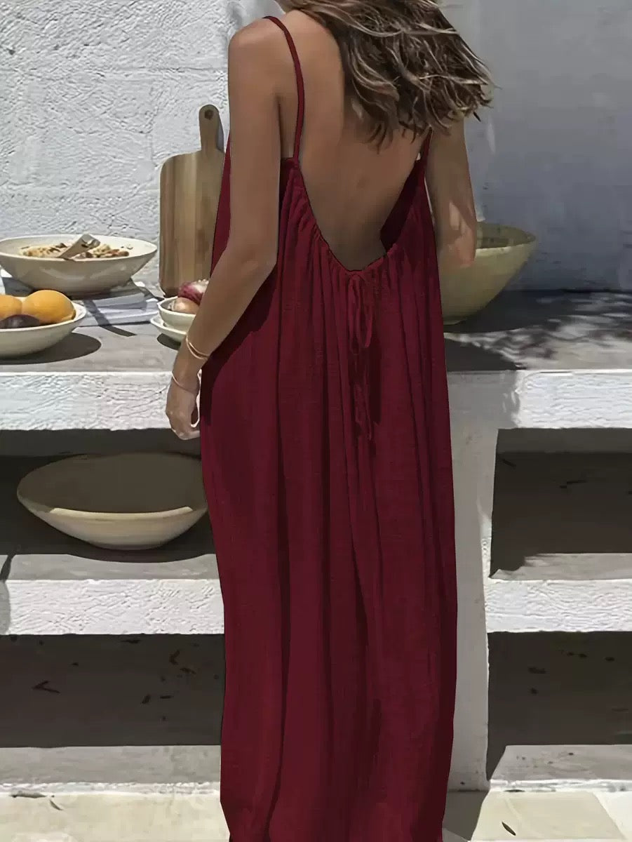 Women’s Chic Solid Color Backless Cami Dress